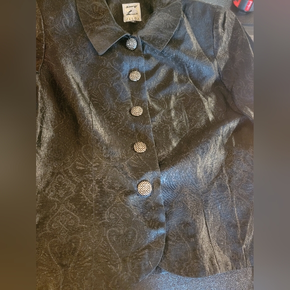 Zelda Vintage Black Blazer Steampunk Heart/Spade Design SZ 10 - Picture 7 of 13